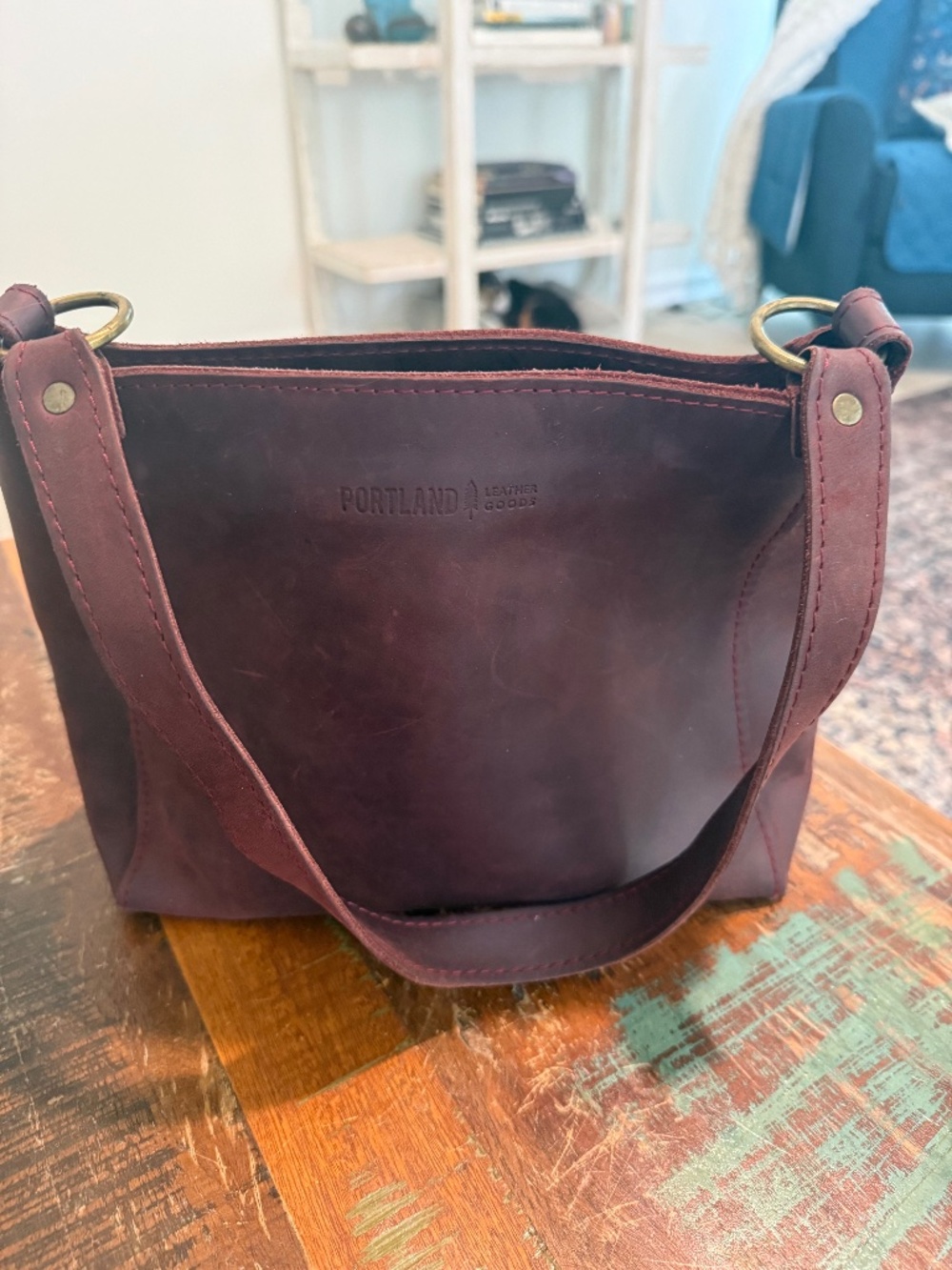 Dark merlot leather bag from Portland leather co.